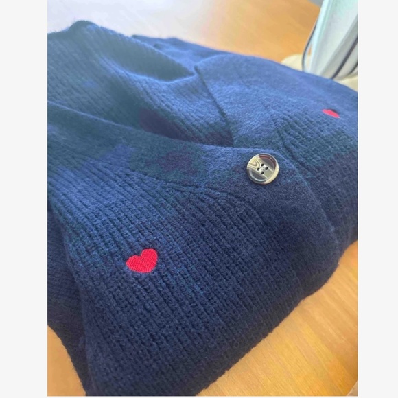 Embroidered Red Hearts Cardigan Navy Blue Oversized - Picture 9 of 9